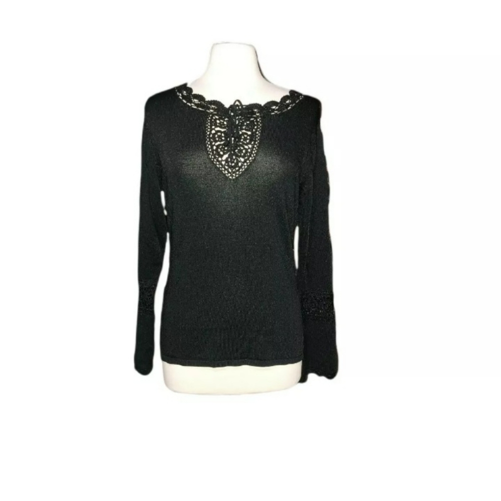 Elegant Black Lace Detail Women's Sweatshirt